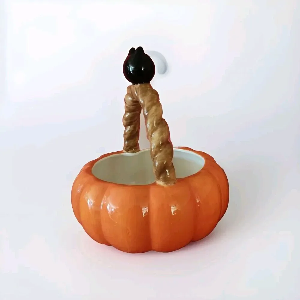 Ceramic Halloween Basket - Pumpkin Candy Dish 14 In Tall By 12 In Wide